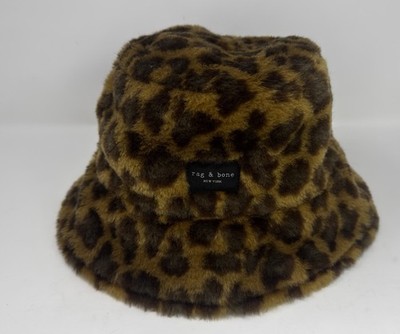 Rag & Bone Addison Reversible Bucket Hat Leopard Faux Fur Print