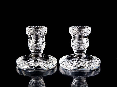 Waterford Glandore Candlesticks Set of 2 Elegant Vintage Crystal Signed