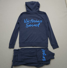 Victoria Secret 2 Piece Set Womens Small Blue Sweatsuit Jacket Pants VTG Y2K