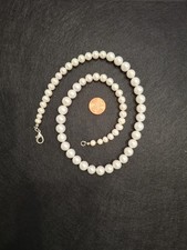 Vintage Cultured White Round Pearl Beaded Strand Necklace 21 1/2 in Lobster