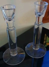 2 "Calvin Klein" Geometry Line of 8" Tall Crystal Candlesticks....READ....