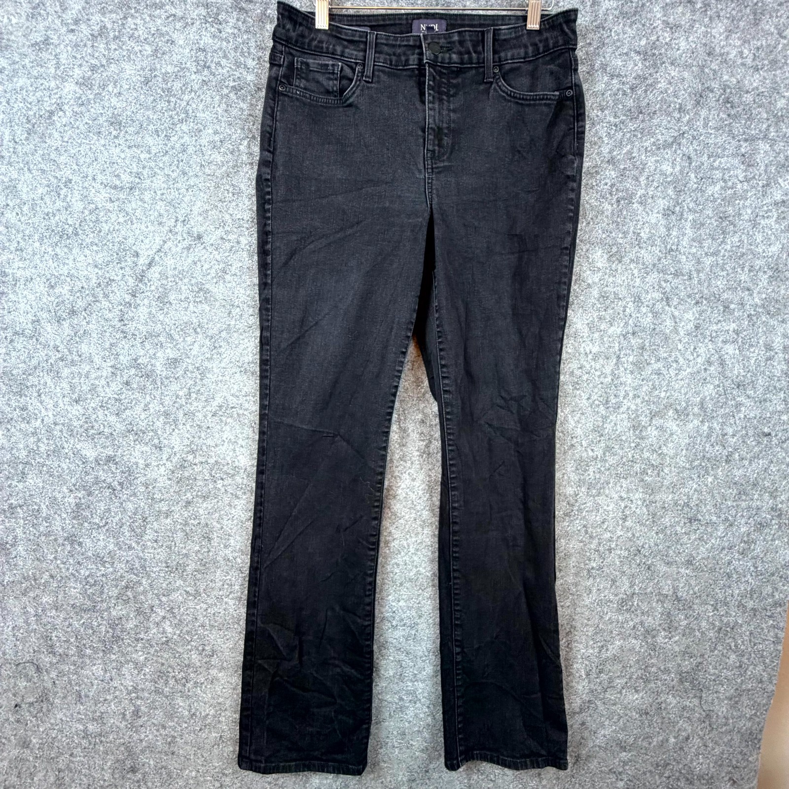 NYDJ Jeans Womens 10 Black Denim Cotton Mid Rise Marilyn Straight Leg Lift Tuck