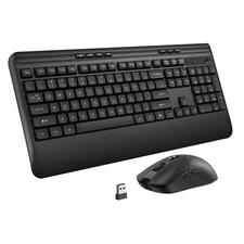 Wireless Keyboard Mouse Set Quiet 2.4G Full Size Ergonomic with Wrist Rest