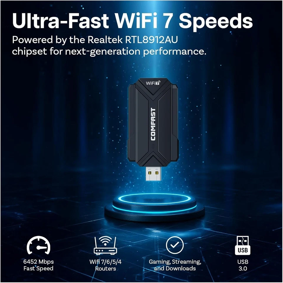 WiFi 7 USB Adapter BE6500 Tri-Band 6452 Mbps 6/5/2.4GHz USB3.0 Antenne - Bild 2 von 4