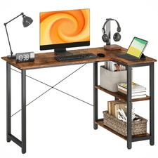Home Office L-Shaped Corner Computer Desk w/ 2 Shelves Steel Frame Refurbished