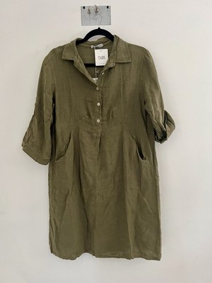 Elena Baldi Womens Relaxed Lagen Quiet Luxury Olive Green 100% Linen NTW Size S