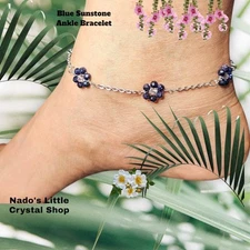 Ankle Bracelet For Woman Blue Sunstone Crystal 3mm