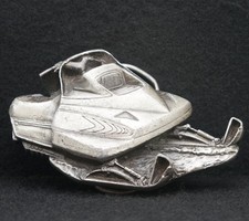 WD01162 AWESOME VINTAGE 1978 CUT-OUT  SNOWMOBILE  ARTWORK PEWTER BELT BUCKLE