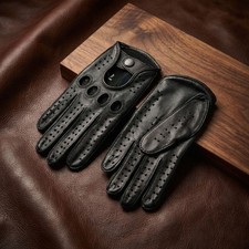Men  s Black Nappa Leather Driving Gloves   Handcrafted