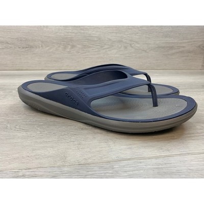 Crocs Men's Sandals Swiftwater Flip Flops Navy Slate Grey 12 Comfort Shoes