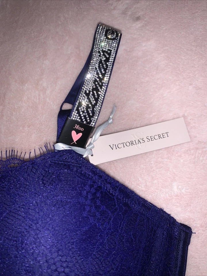 Sujetador Victoria's Secret Bombshell Añadir 2 Copas Correas Estrás (Azul Marino, 38DD Foto 3 de 4