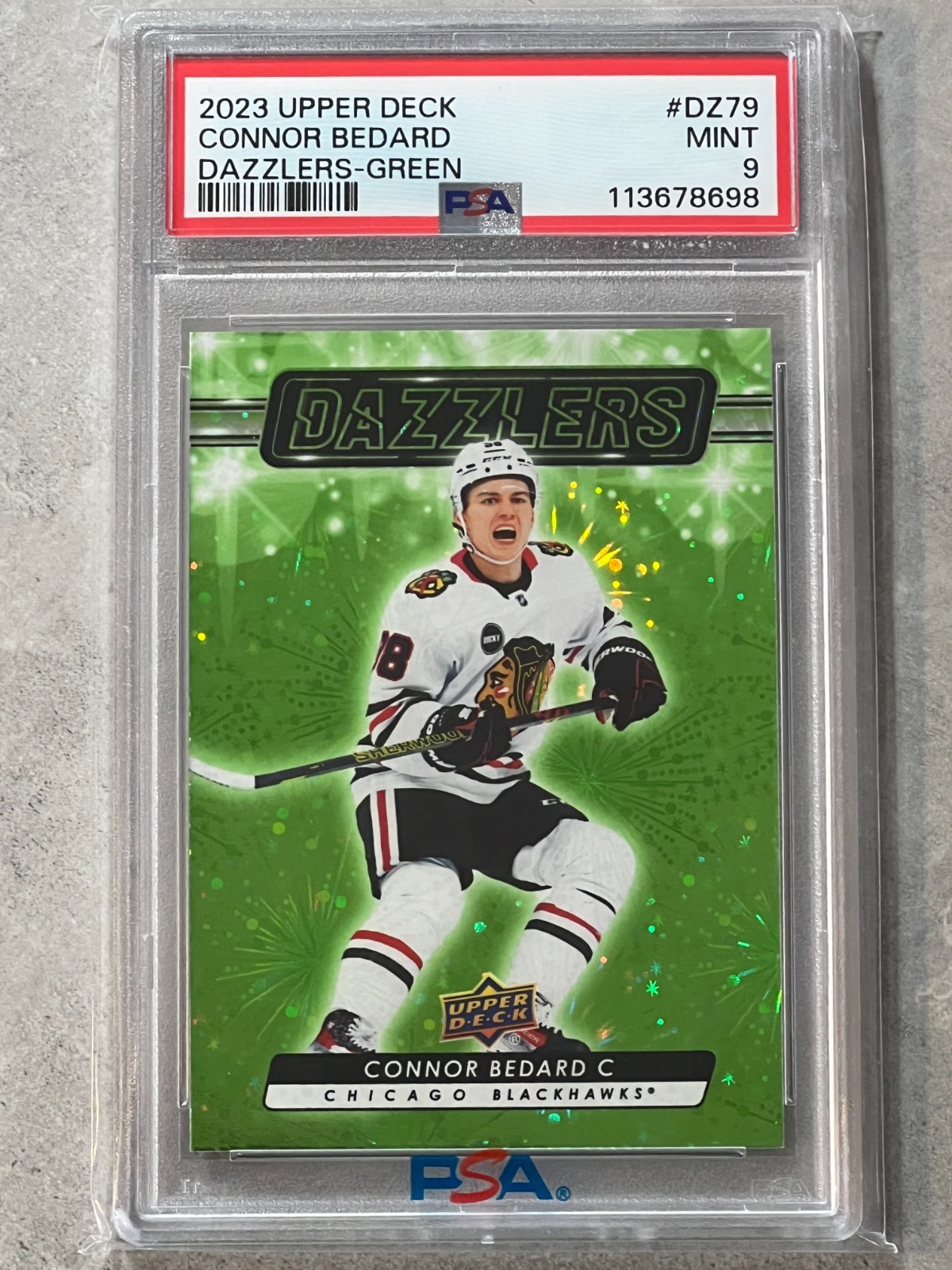 2023-24 Upper Deck Connor Bedard Rookie RC SP Green Dazzlers #DZ-79 PSA 9 MINT