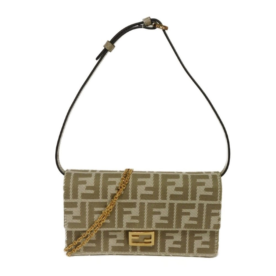 FENDI Baguette Chain Wallet 8M0498 AUNJ F1SNP Shoulder Bag ZUCCA Calfskin ...