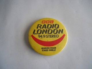 BBC radio London makes your ears smile vintage pin badge