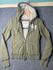 Abercrombie  Fitch Vintage Olive Green Fur Lined Zip Hoodie Y2K Small