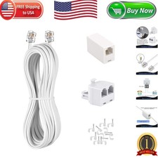 15FT RJ11 Extension Cord for Phones, Modems, Includes Splitter  Coupler - White