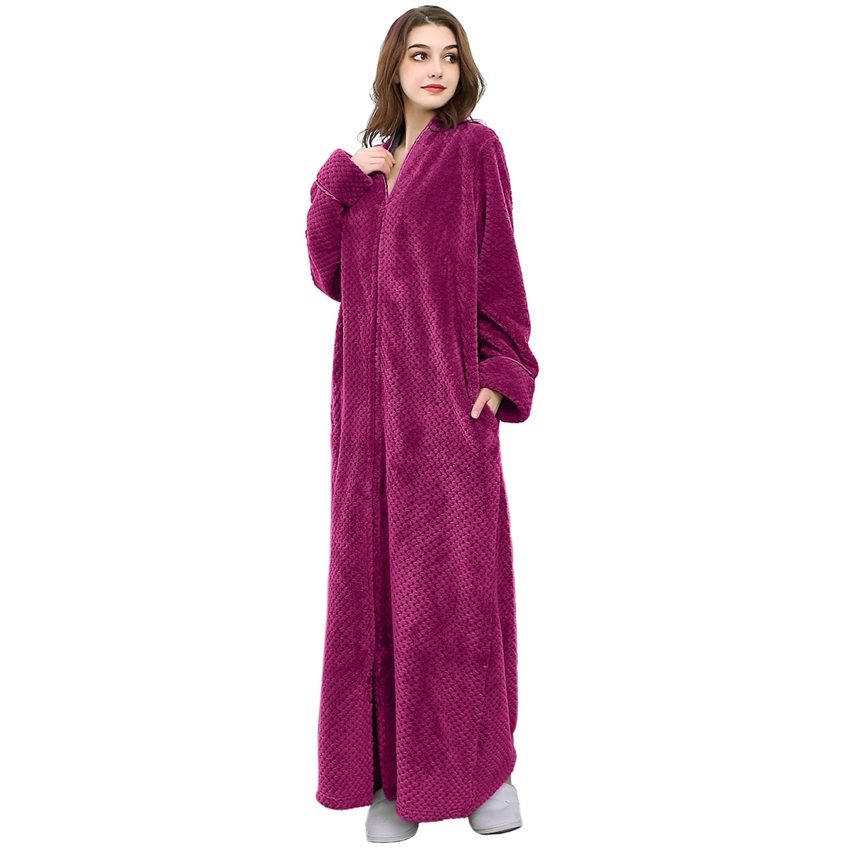 chinese dress ladies RH Women's Soft Zip Up Front Long Dressing Fleece Robe Housecoat Loung –  Richie House USA