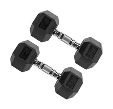 Premium Rubber Encased Hex Dumbbell 25 Pound Pair for Home Gym Workout