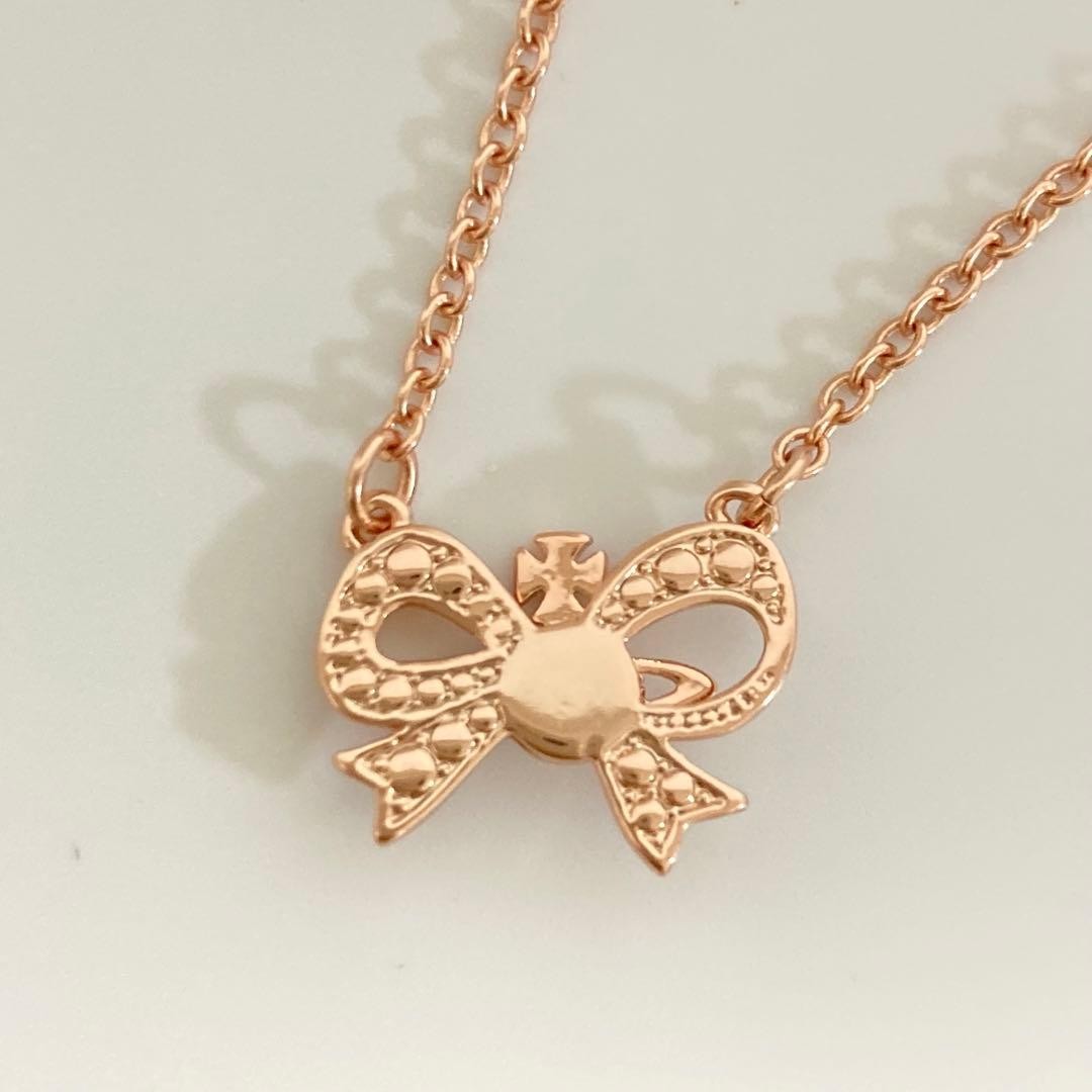 Vivienne Westwood Necklace Ribbon Heart Rose Pink Gold w