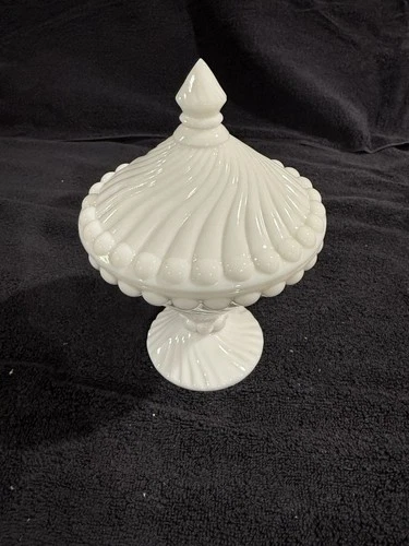 Vintage Westmoreland Pedestal Milk Glass Swirl Design Candy or Trinket Dish