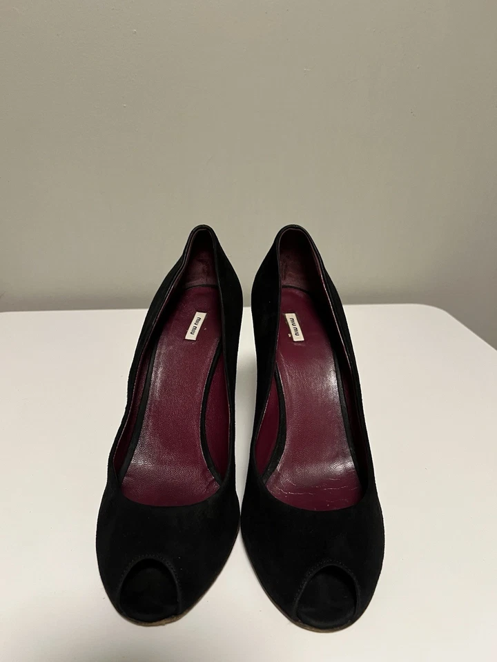 Miu Miu pumps open toe suede wedge sole Women’s EU 38.5 US 8.5 - Image 3 of 4