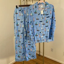 The Company Store Womens Lighthouse Sailboats 100% Cotton Pajama Set Nautical XL