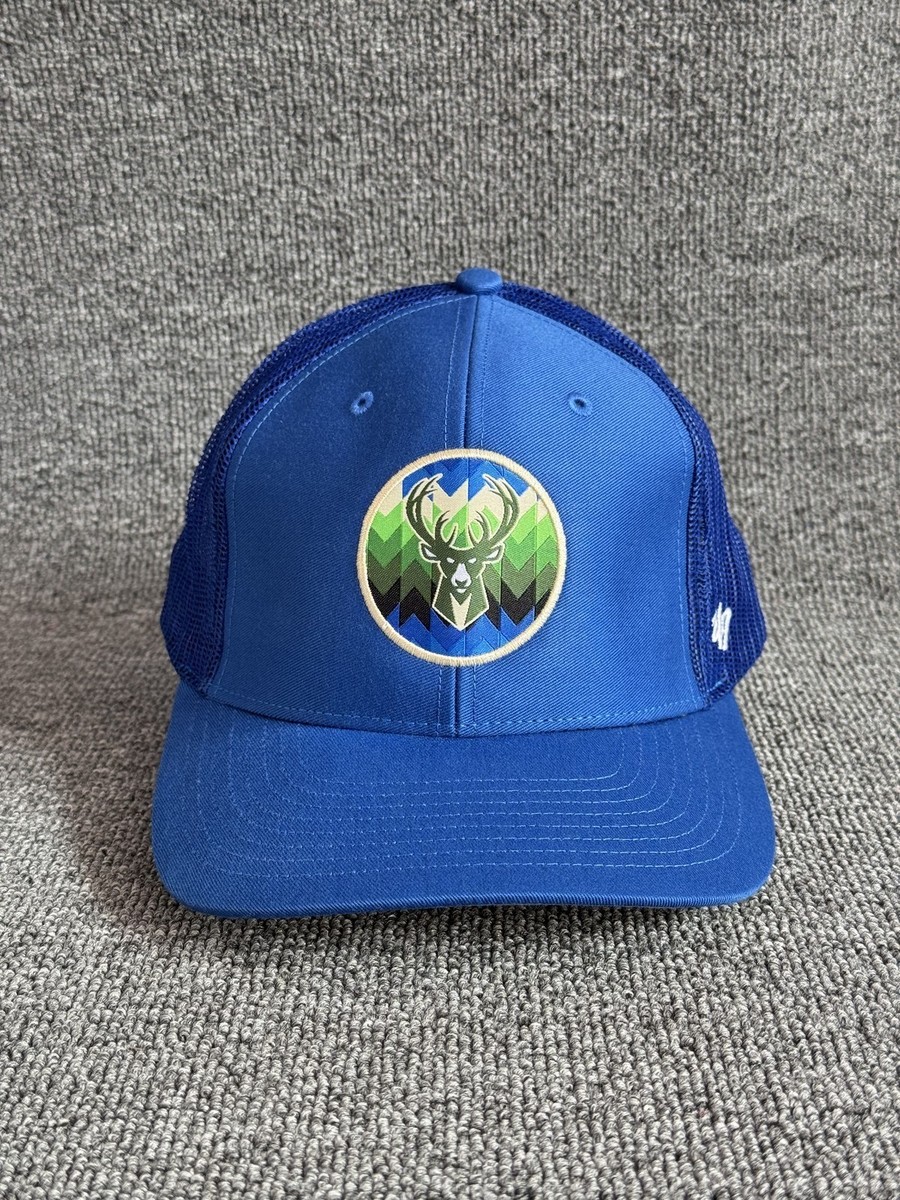 '47 Brand Milwaukee Bucks Trucker Snapback Blue Mesh Back Hat Retro NBA