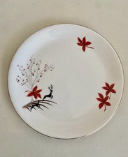 Iconic Alfred Meakin Dinner Plates Magic Forest Red Stag Design 1940s 8 3/4