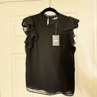 DKNY Blouse Womens S Black Sleeveless Lightweight New