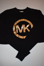 Michael Kors Black Long Sleeve Sweater with Gold MK Logo, Women's Size Small