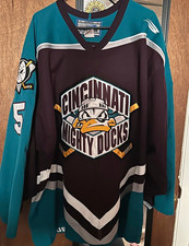 VINTAGE Cincinnati Mighty Ducks Bauer GAME WORN Hockey Jersey 1998/1999