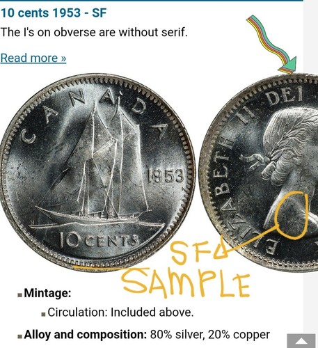 *Rare* SF-Double 195 in 1953 10 Cents Canada Silver coin Hard to find Uncirculat