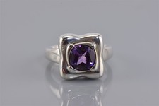 Vyana Sterling Silver Puffy Boxed Purple Amethyst Band Ring 925 Sz: 7