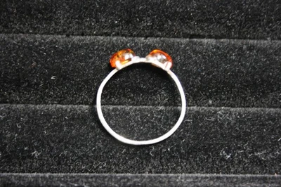S925 AMBER TWIN STONE RING | GENUINE BALTIC AMBER | STERLING SILVER RING  - Image 1 of 4