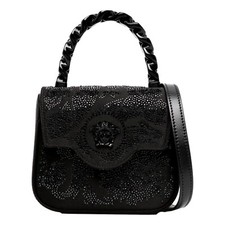 Versace La Medusa Crystal Mini Top Handle Tote Crossbody Black Silk New