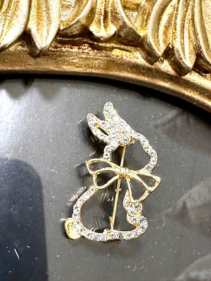 New Stunning Tiny 1.18 Inch Gold-Tone Easter Rhinestone Bunny Rabbit Brooch, Pin