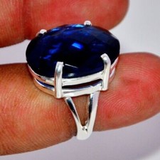Blue Sapphire lab created Gemstone Handmade Ring, 925 Sterling Silver Gif Ring,