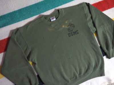 VTG 90s Y2k Soffe USMC Faded Green Marines Logo Pullover