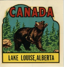 Vintage Souvenir Decal Canada Lake Louise w Sleeve Grizzy Bear