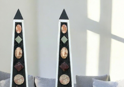 30" Italian White Marble Obelisk Handcrafted Egyptian Accent Luxury Home Decor - Picture 5 of 7