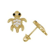 14k Yellow or White Gold Turtle CZ Stud Earrings