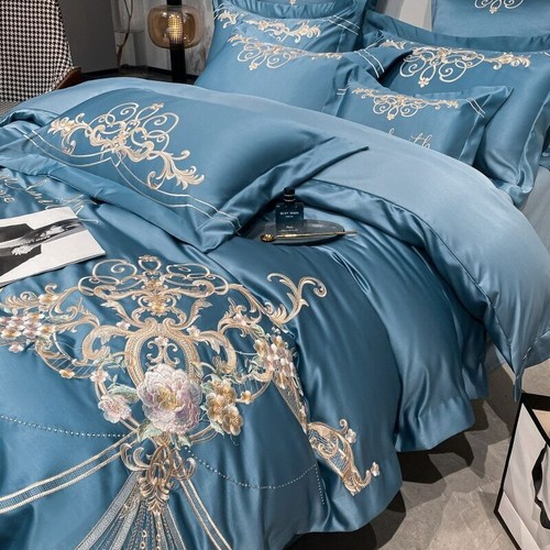 Luxury European style palace gold embroidered bedding set 60% cotton bedding - Foto 17 di 27