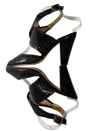 Seychellen Sandalen Anthropologie schwarz Laser geschnitten Kreuzriemen Absatz Damen 8,5M - Bild 5 von 10