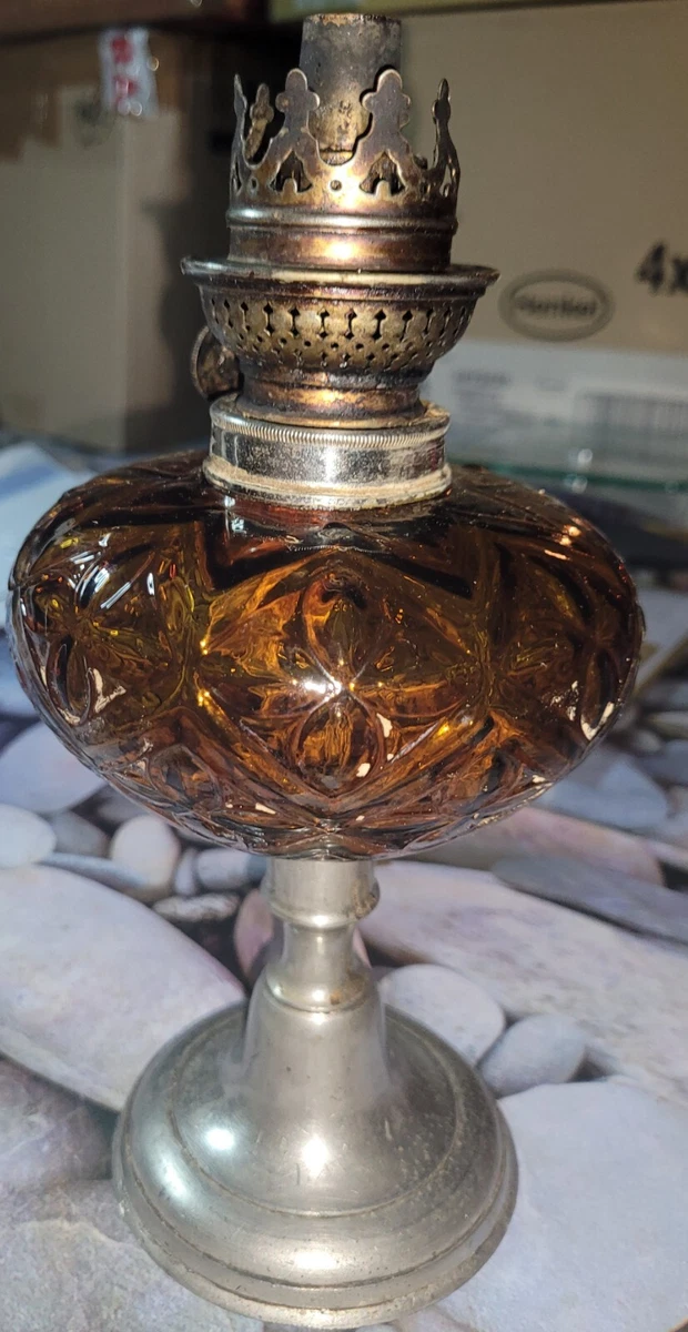 Ancienne lampe lanterne en étain, tube satiné blanc. (Peltro pure 95% Pewter fin) - Décoration