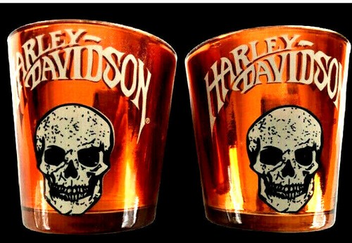 2 portacandele Harley Davidson teschio bronzo arancione specchiato all'interno - Foto 2 di 11