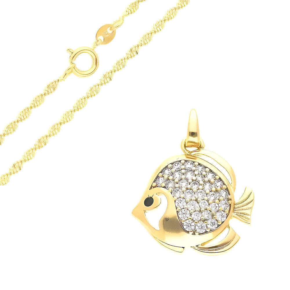 Chaîne et pendentif poisson or jaune 750, excellence et cristal enfant