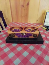 Studio Woodcraft Serving Trey With Spoon Floral Design Lacquer Painted.