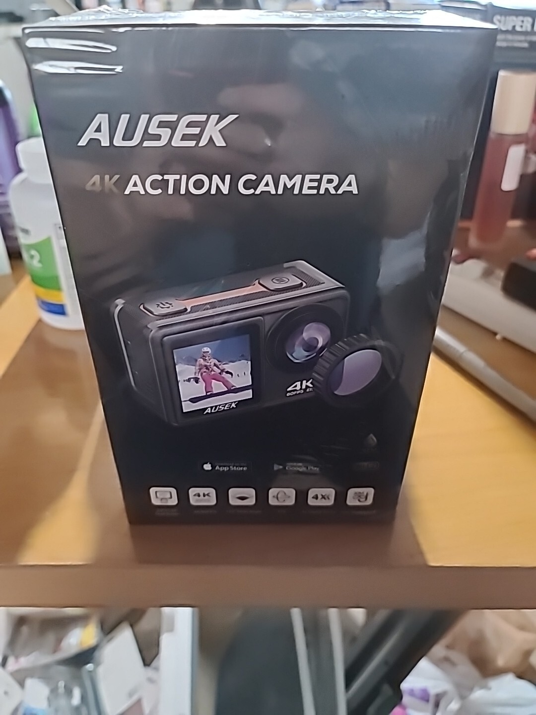 AUSEK ACTION CAMERA 4K 4k 60 FPS with wide angle, 4 x Digital zoom , Dual screen-image