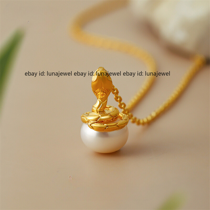 18k/Au750 ペンダント Pure 18K Yellow Gold AU750 Snake Inlaid Pearls Women Pendant