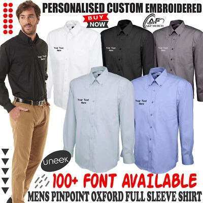 Personalised Custom Embroidered Mens Pinpoint Oxford Full Sleeve Shirt Formal - Image 1 of 4